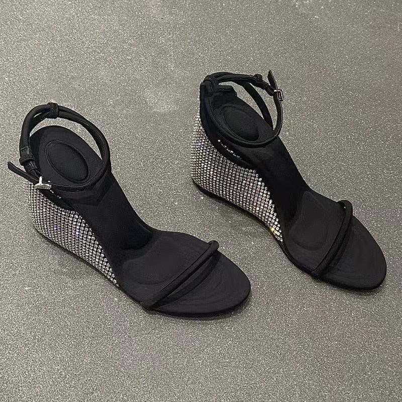 Strap Wedge Sandals - Rhinestones - Wedge Shoes - LeStyleParfait Kenya