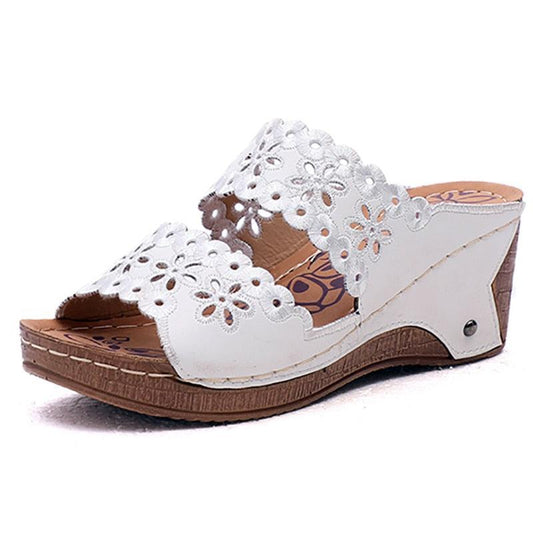 Summer Slip-on Leather Wedge Sandals - Wedge Shoes - LeStyleParfait Kenya