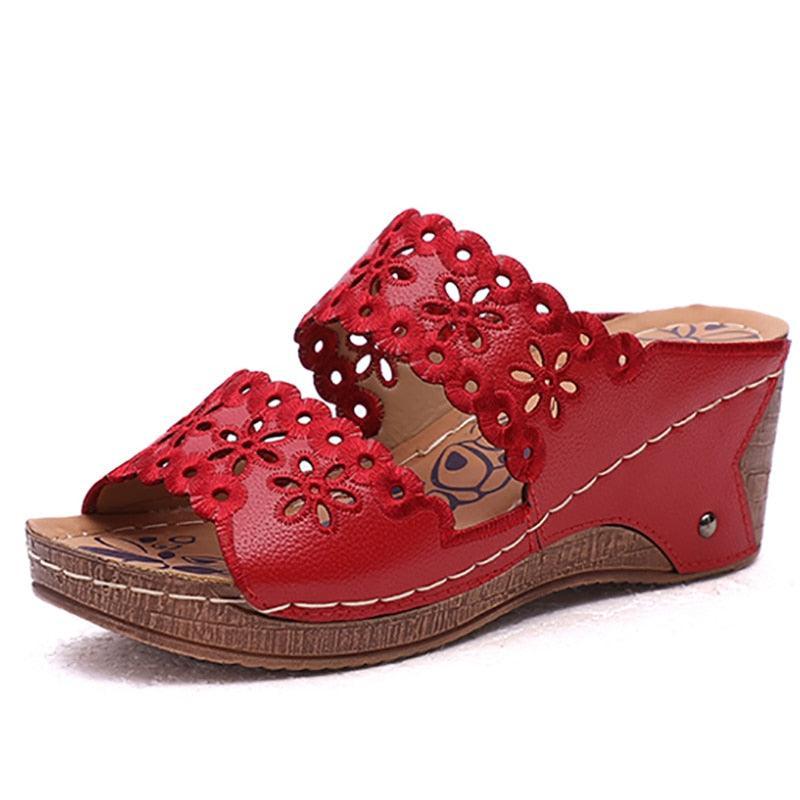 Summer Slip-on Leather Wedge Sandals - Wedge Shoes - LeStyleParfait Kenya