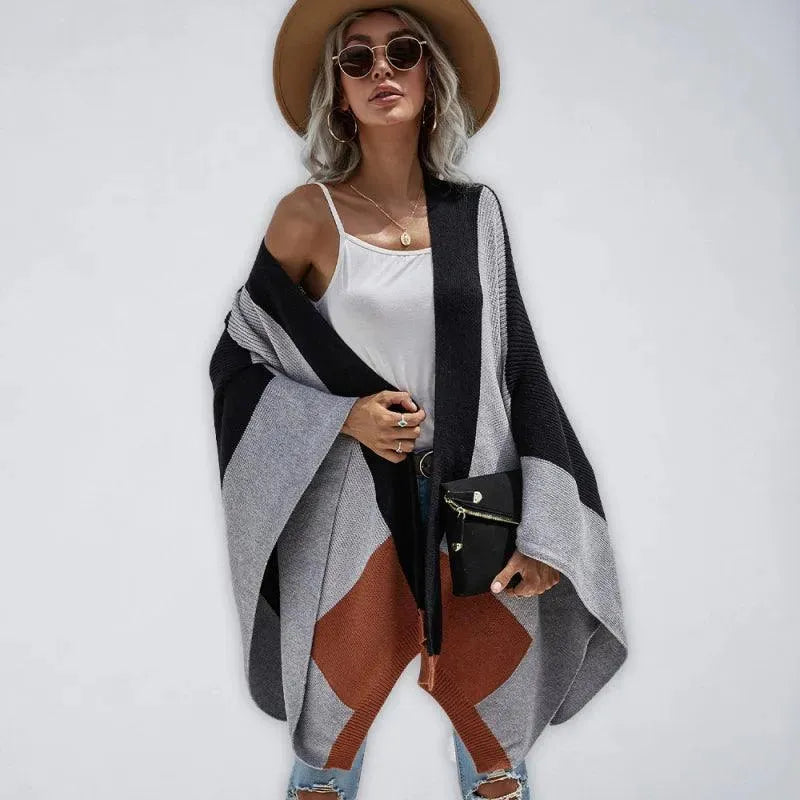 Women Plaid Oversized Loose Poncho - Poncho - LeStyleParfait