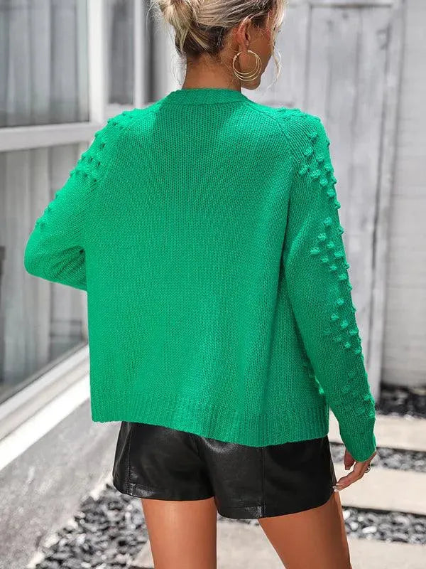 Women's 3D Textured V-Neck Button Cardigan Sweater