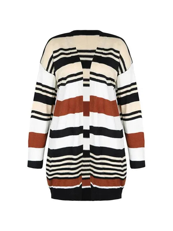 Women’s Colorblock Longline Cardigan Sweater – Striped Knit