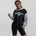 Women's Colorblock Printed Letter Hooded Sweatshirt-LeStyleParfait