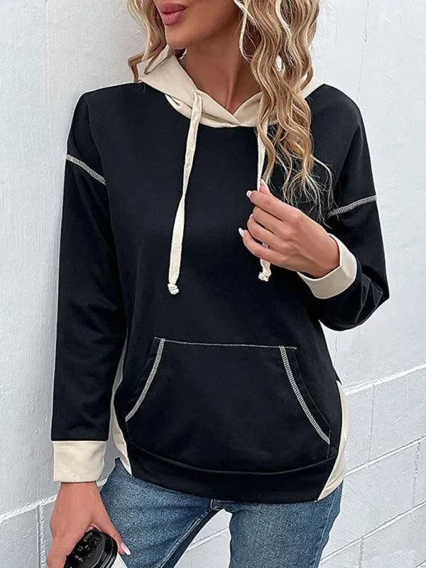 Women's Colorblock Retro Casual Hooded Sweatshirt-LeStyleParfait