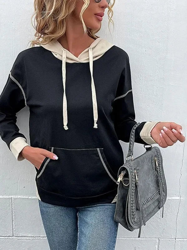 Women's Colorblock Retro Casual Hooded Sweatshirt-LeStyleParfait