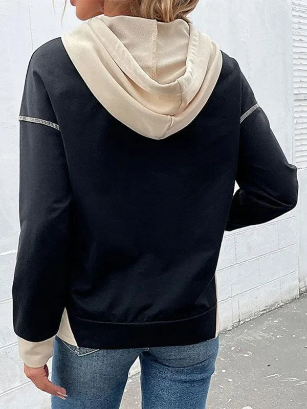 Women's Colorblock Retro Casual Hooded Sweatshirt-LeStyleParfait