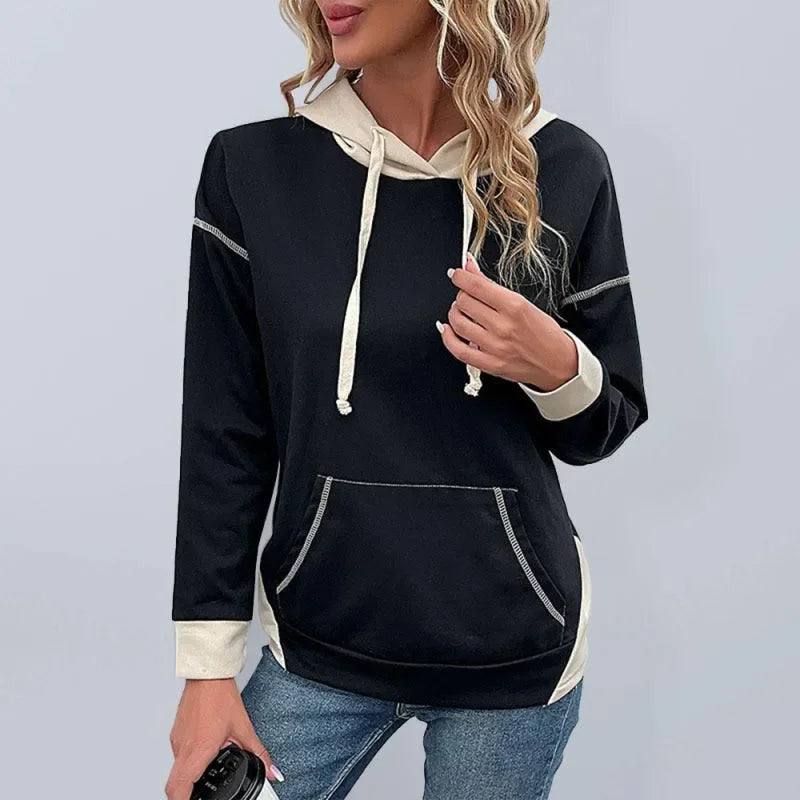 Women's Colorblock Retro Casual Hooded Sweatshirt-LeStyleParfait
