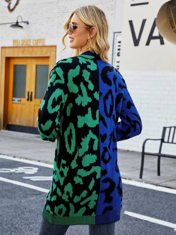 Women’s Leopard Knit Cardigan Sweater – V-Neck Button Style