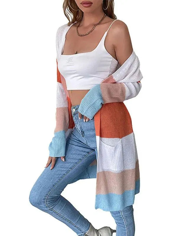 Women’s Striped Longline Cardigan Sweater – Casual Knit