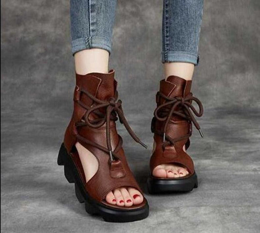 Zipper Leather Wedge Sandals - Wedge Shoes - LeStyleParfait Kenya