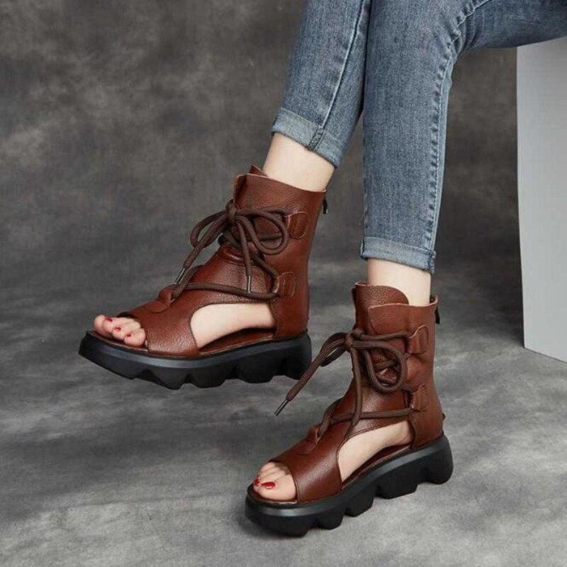 Zipper Leather Wedge Sandals - Wedge Shoes - LeStyleParfait Kenya